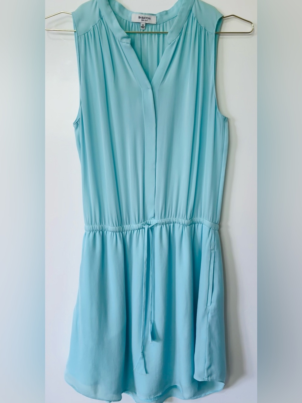Babaton| Aritzia| 100% Silk ‘Benedict’ Mini-Dress In Light Aqua Blue Sz Xs